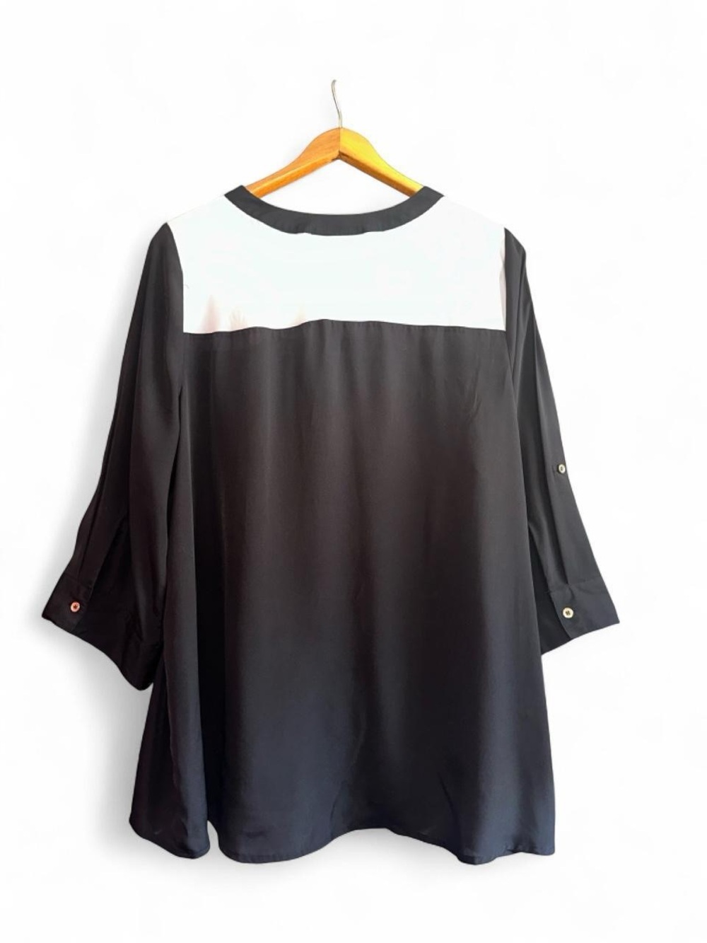 Lane Bryant Blouse Quarter Zip Black White Colorblock Tab Sleeve Womens Plus 22 - Picture 7 of 8